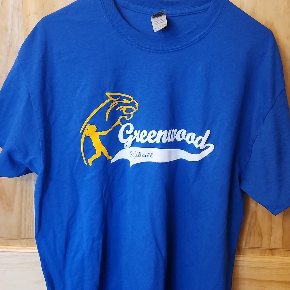 Gildan DryBlend Greenwood Softball T-Shirt Royal Blue Large Short Sleeve Tee